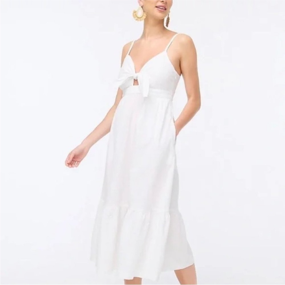 J. Crew Factory Seersucker Tie-front Cutout Midi Dress Size 6